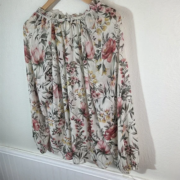 Autres Filles Small Floral Sheer Blouse Boho Tie Neck Top - Picture 7 of 11